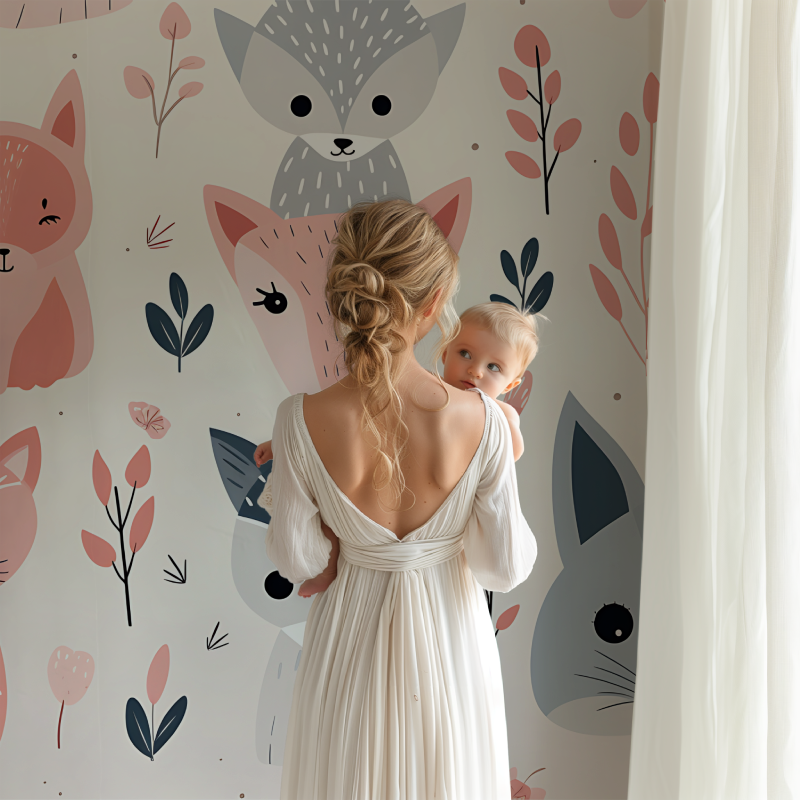 Baby Fox Wallpaper Pink Pattern | Murals Wallpaper