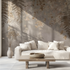 Beige gold leaf mural wallpaper canape tendance