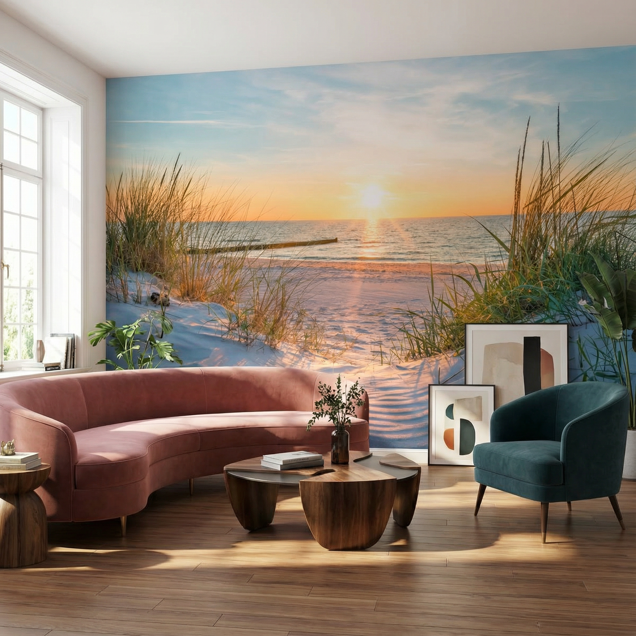 Sunset Beach Dunes Landscape Mural Wallpaper