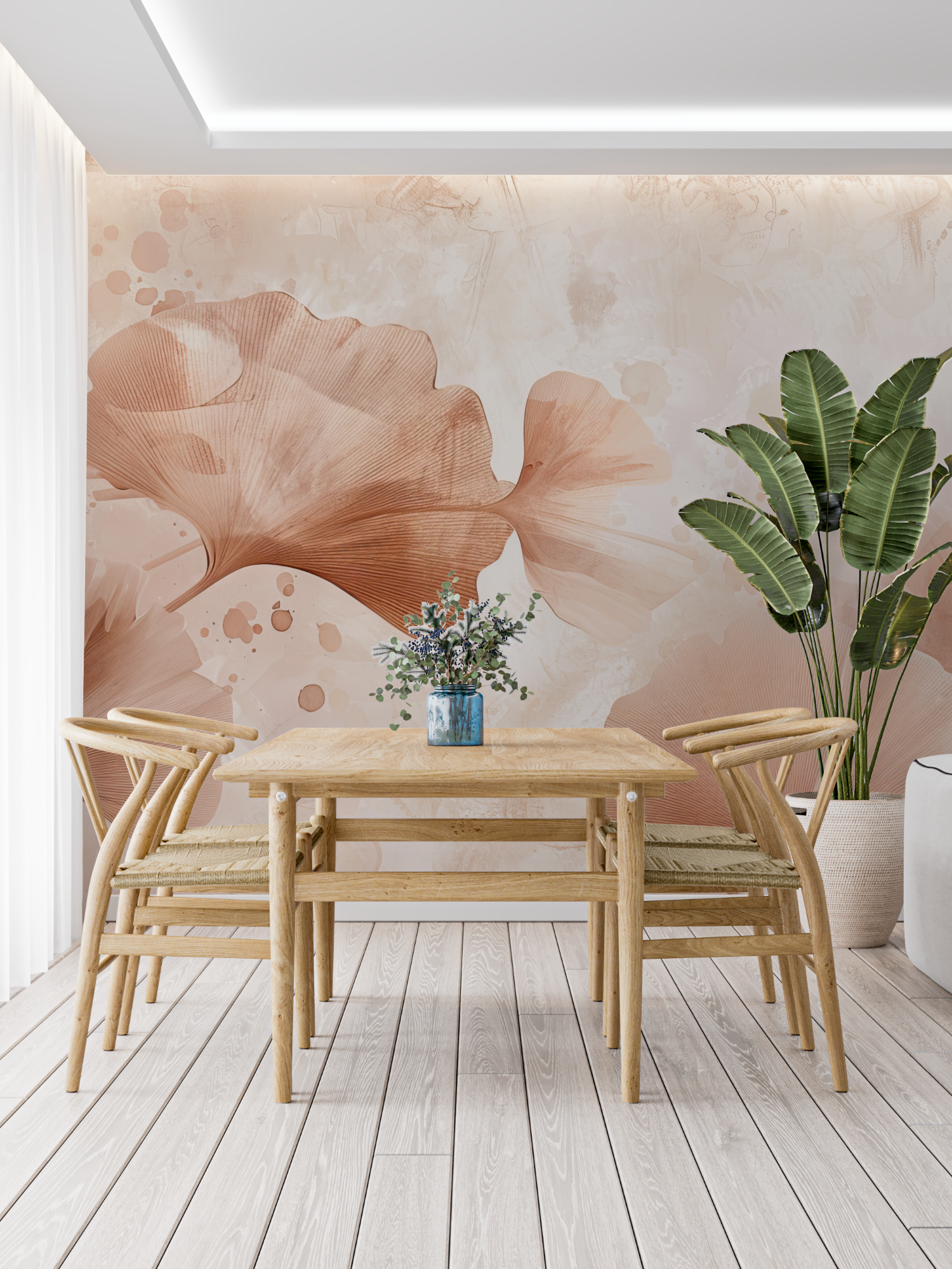 Gingko Watercolor Terracotta Mural Wallpaper