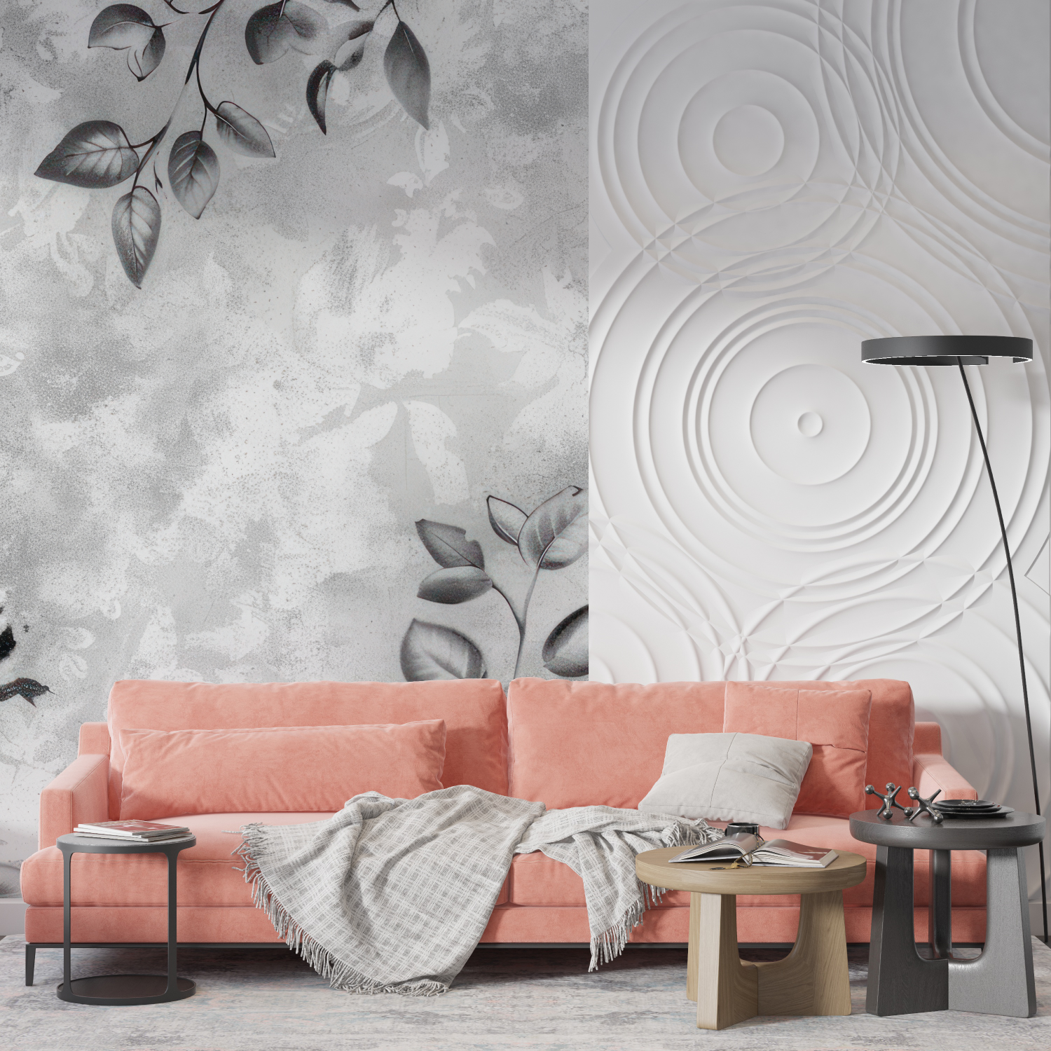 Gray and White Floral Wallpaper | Murals Wallpaper