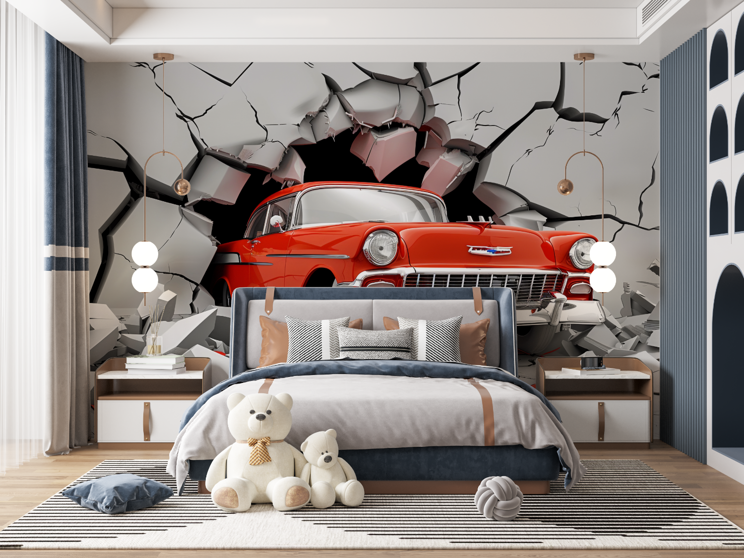 Red Car 3D Wallpaper | Murals Wallpaper