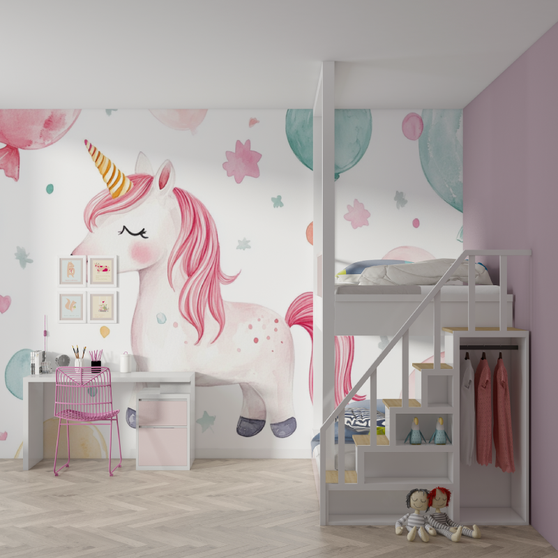 Unicorn Decor Wallpaper for Girls Balloon | Murals Wallpaper
