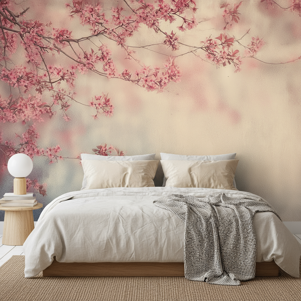 Soft Pink Sakura Blossom Mural Wallpaper
