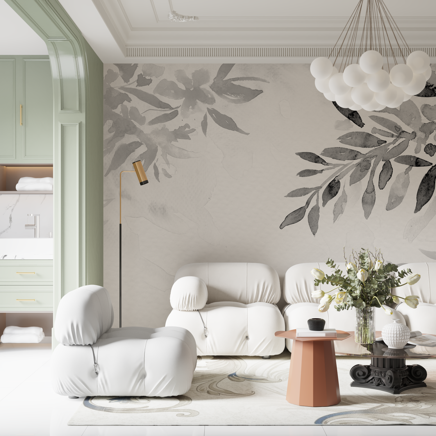 Gray Floral Wallpaper | Murals Wallpaper