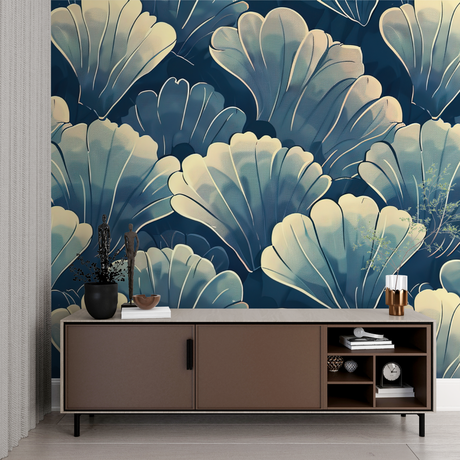 Art Deco Blue Shell Wallpaper | Murals Wallpaper