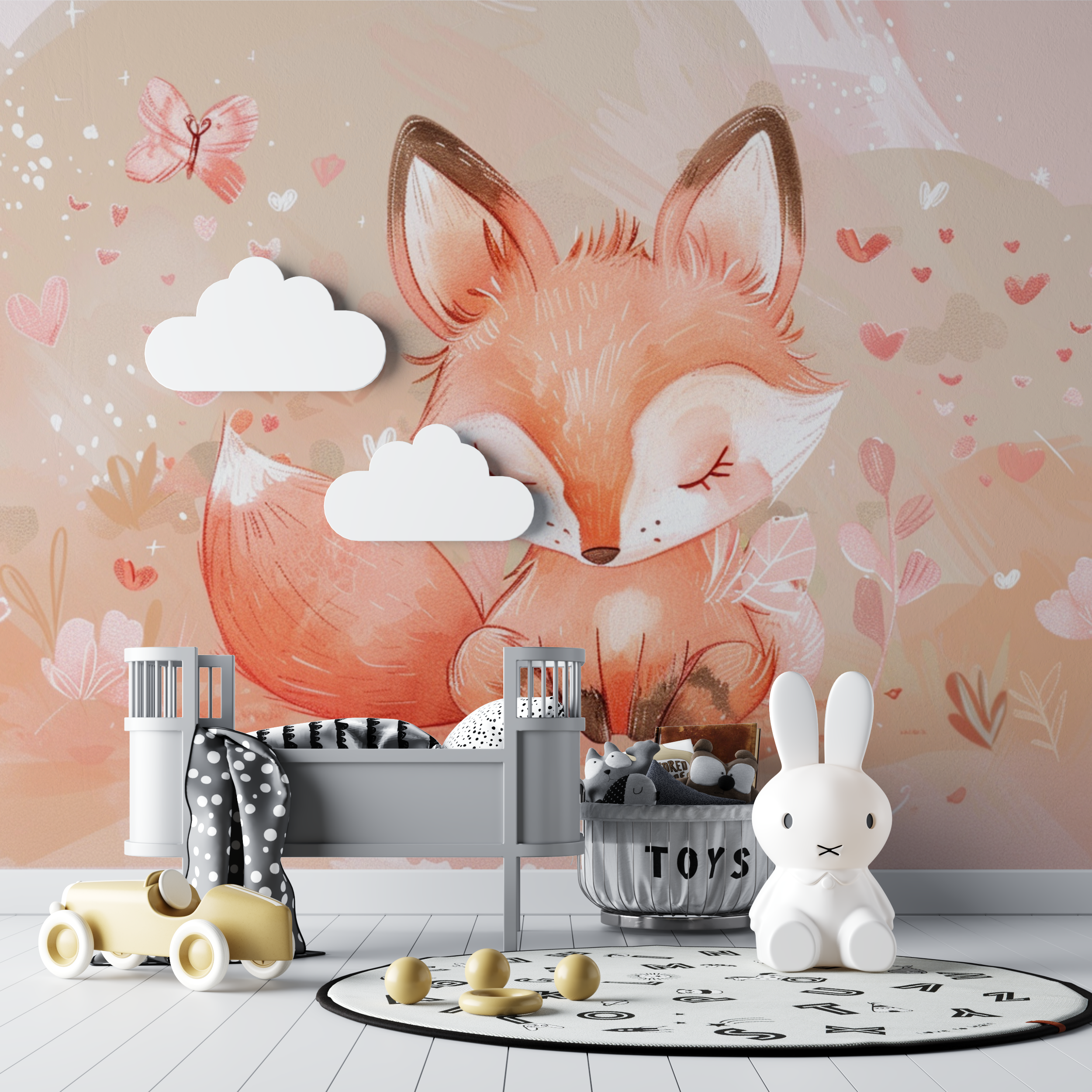 Watercolor Baby Fox Wallpaper Girl | Murals Wallpaper