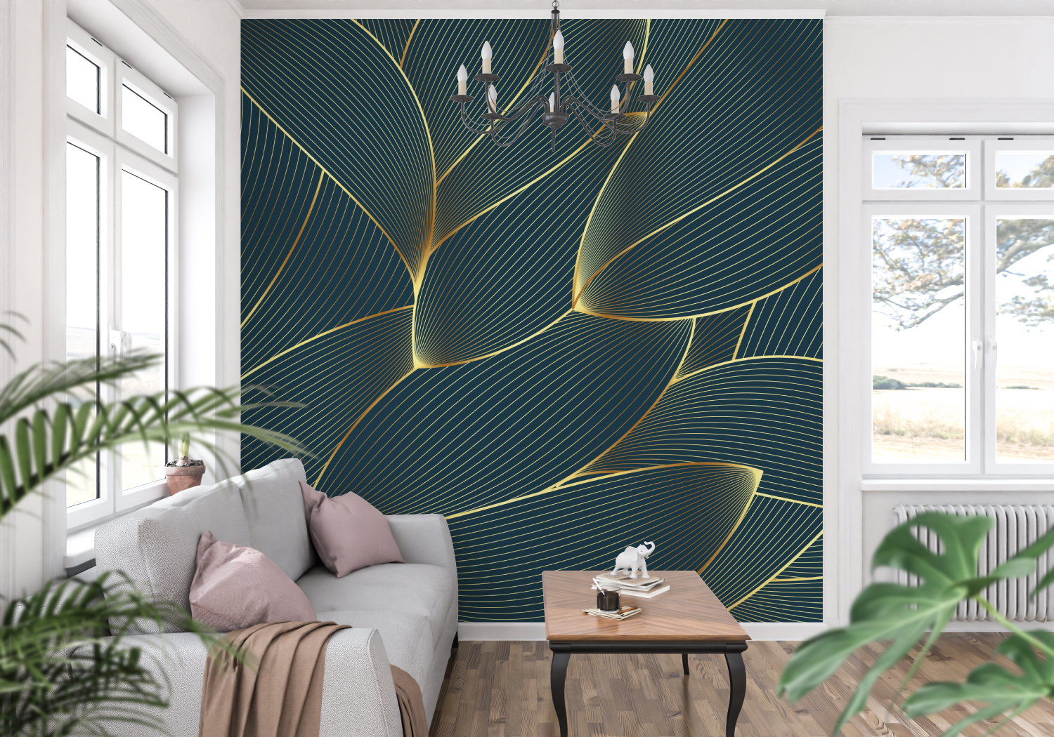Petroleum Blue and Gold Wallpaper | Murals Wallpaper