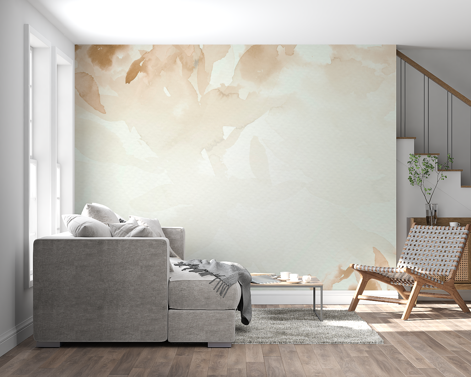 Beige Leaf Watercolor Wallpaper | Murals Wallpaper