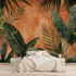 Terracotta Wallpaper with Tropical Leaves | Murals Wallpaper