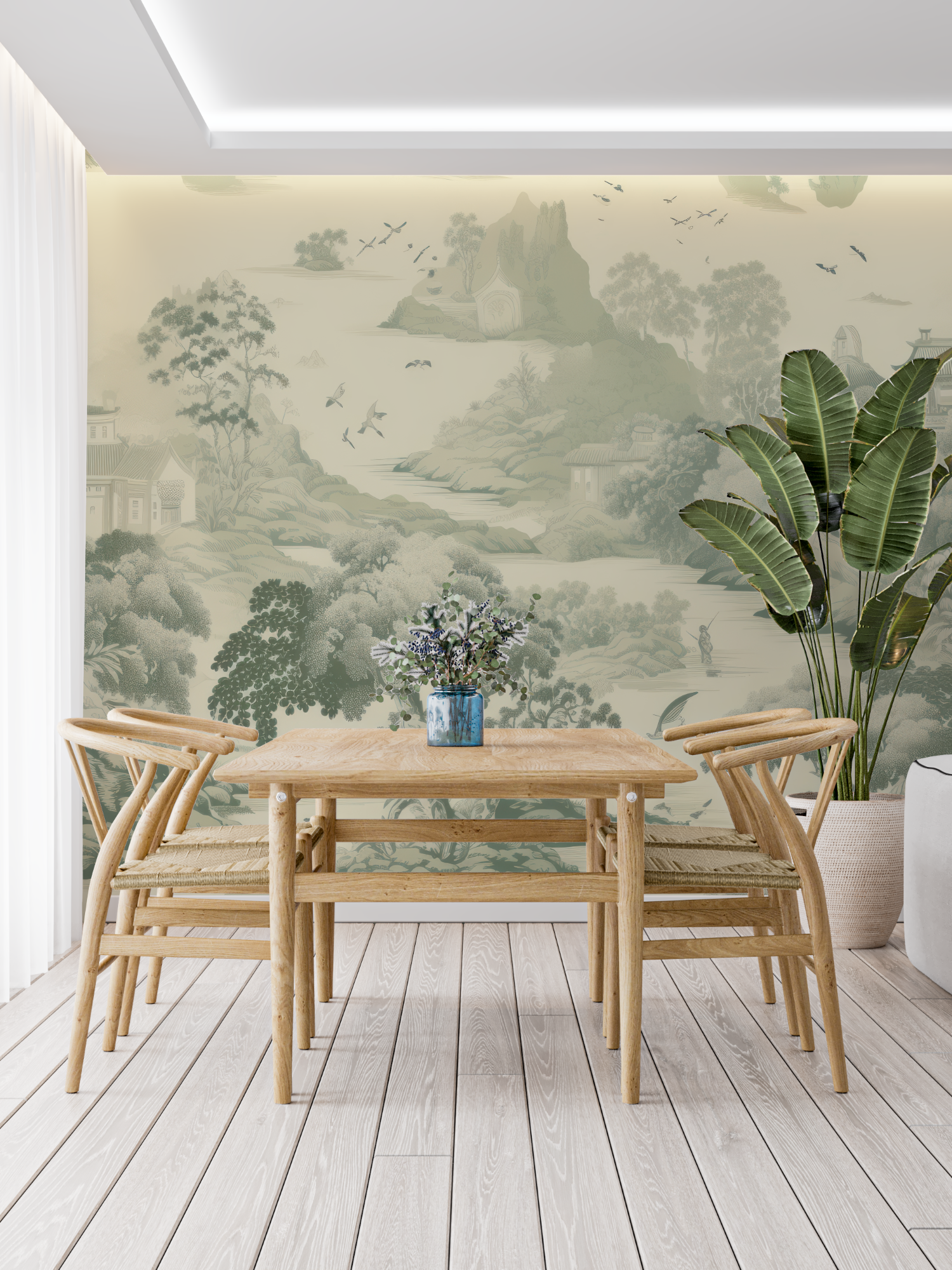 Toile De Jouy Green Forest Wallpaper | Murals Wallpaper