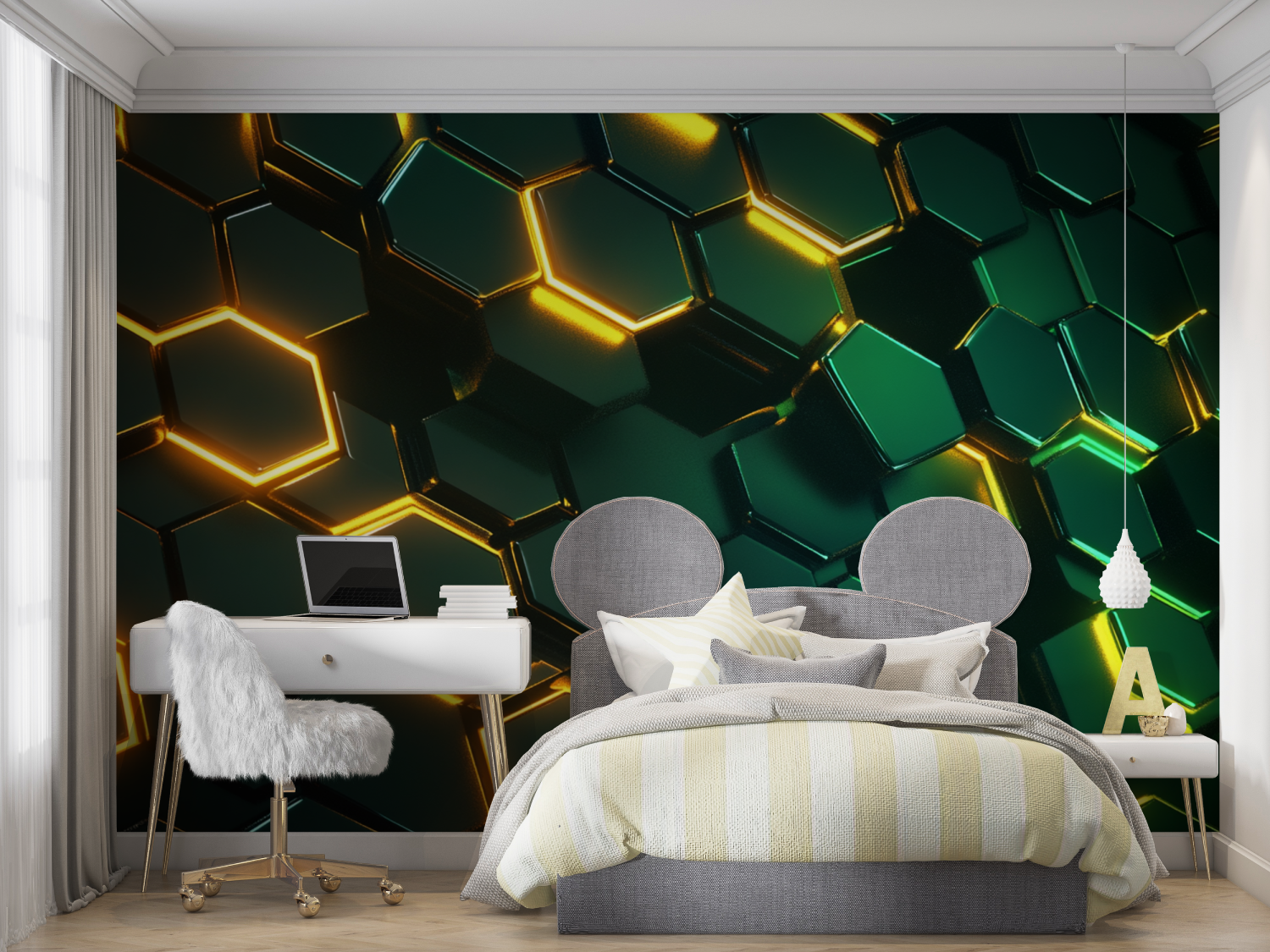 Neon Green Hexagon Wallpaper | Murals Wallpaper