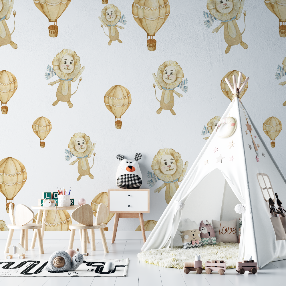 Lion and Hot Air Balloon Wallpaper | Murals Wallpaper