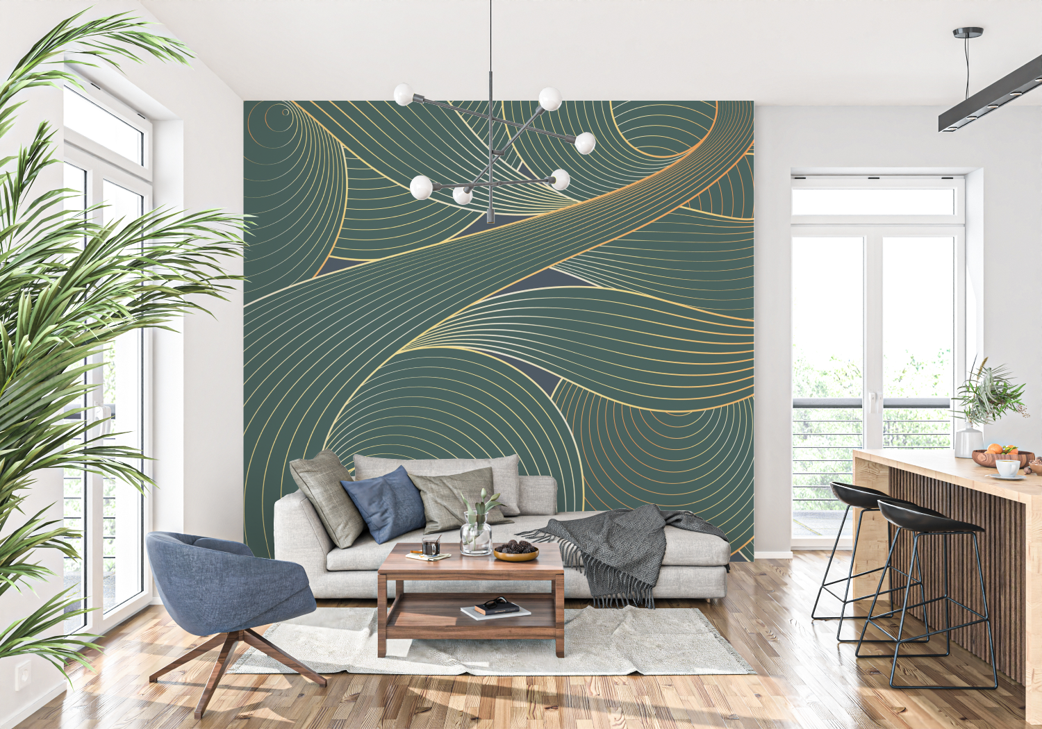 Art Deco Green and Gold Wallpaper | Murals Wallpaper