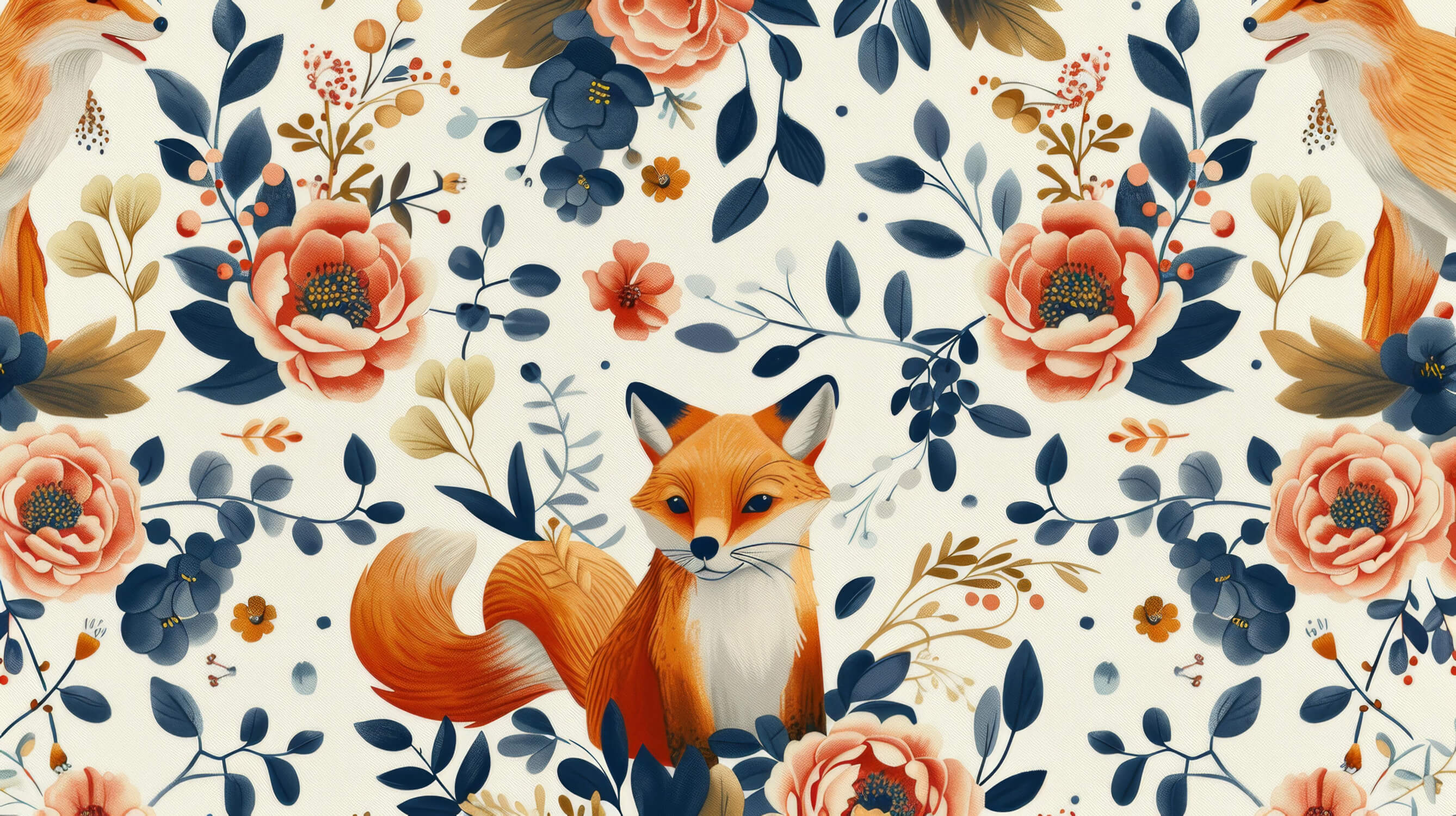 Vintage Floral Fox Wallpaper | Murals Wallpaper