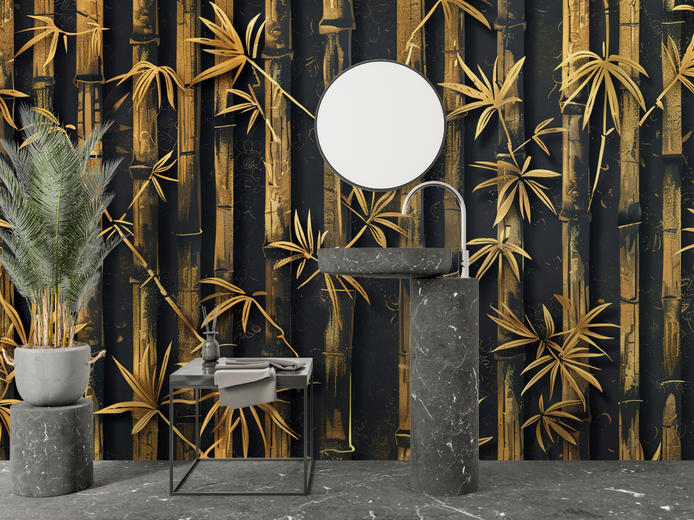 Gold Bamboo Wallpaper for Bathroom | Murals Wallpaper
