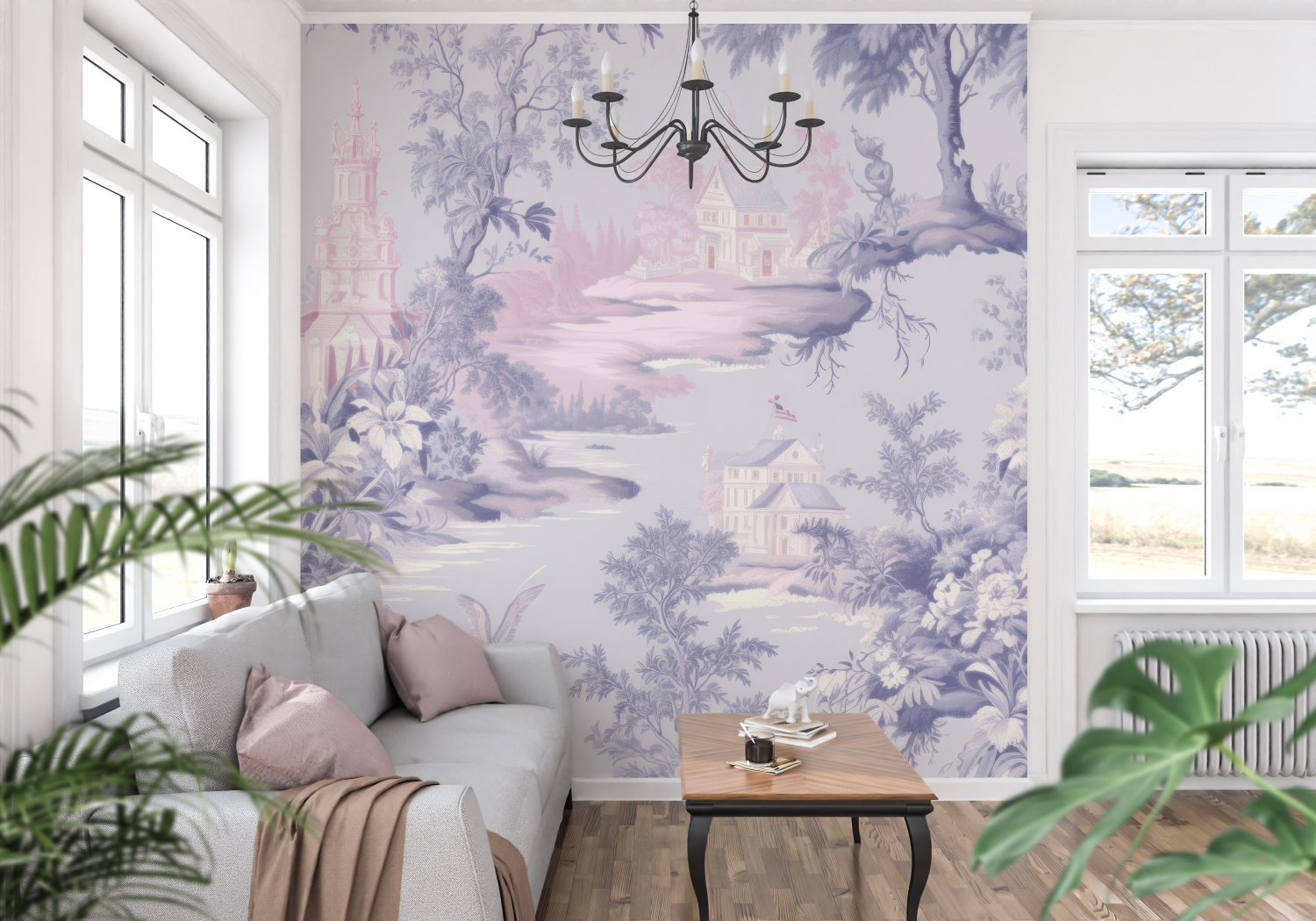 Toile de Jouy Pink Purple Wallpaper | Murals Wallpaper