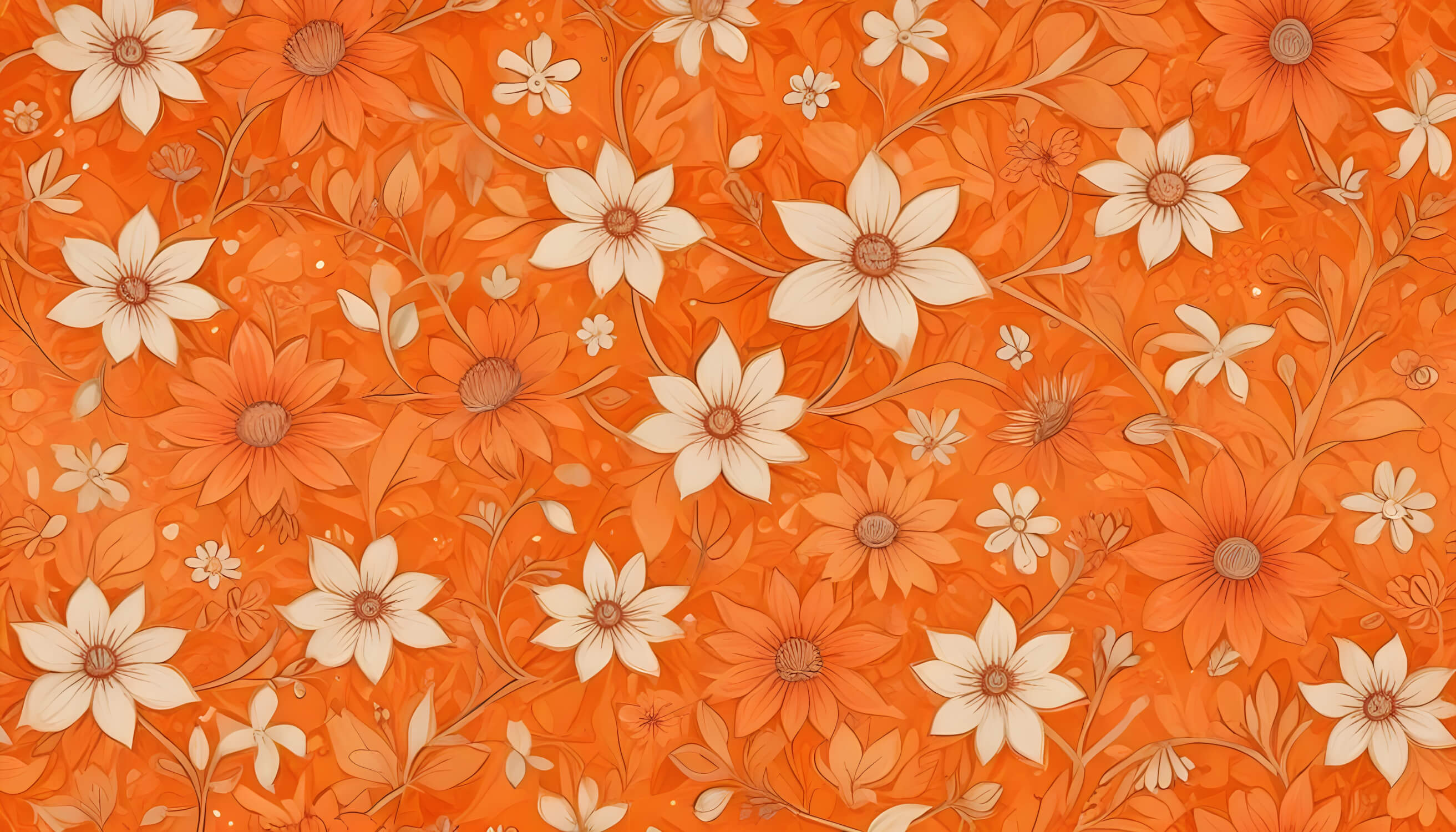 Vintage Orange Flowers Wallpaper | Murals Wallpaper