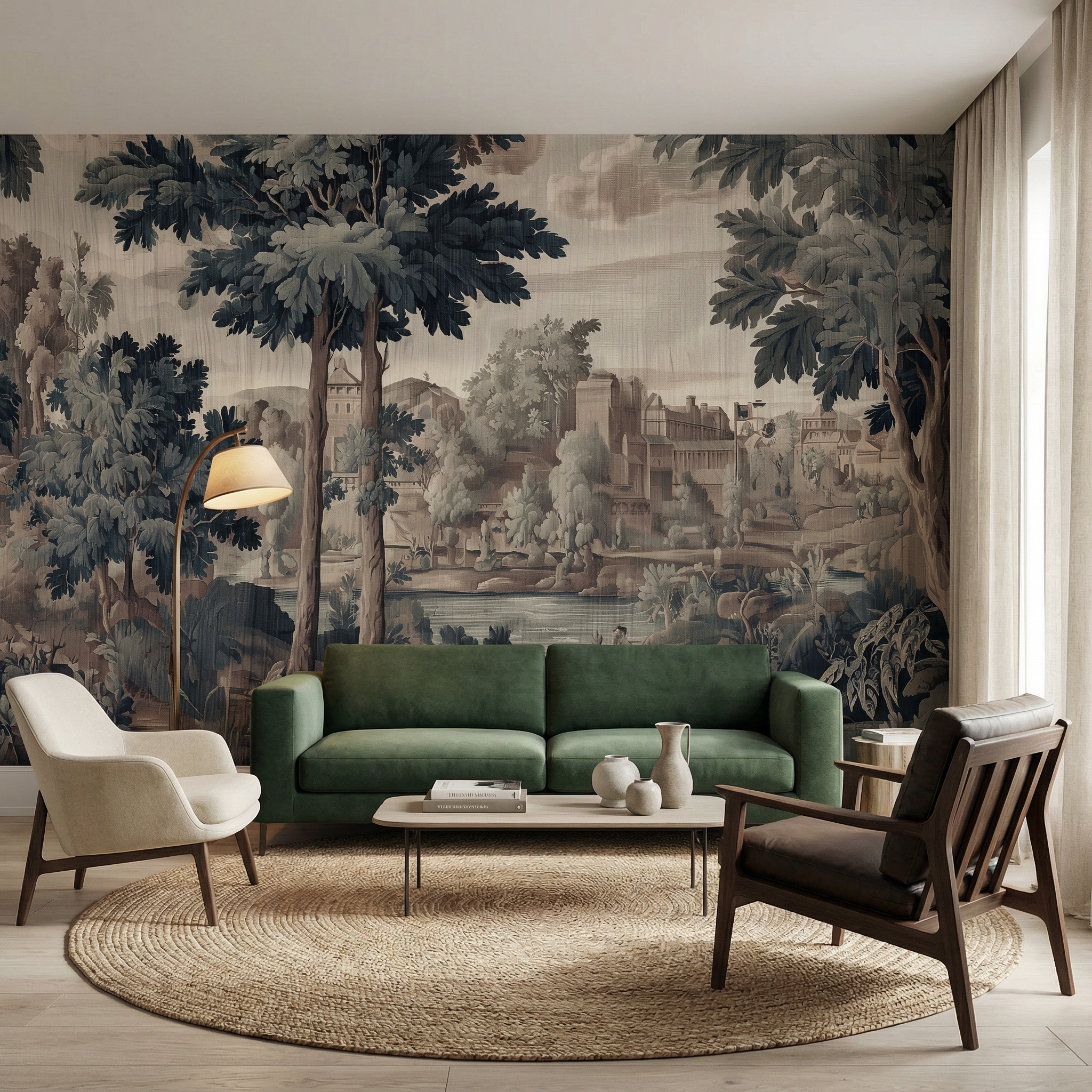 Antique Tapestry Landscape Mural Wallpaper