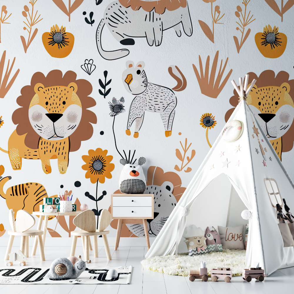Lion and Nordic Patterns Wallpaper | Murals Wallpaper