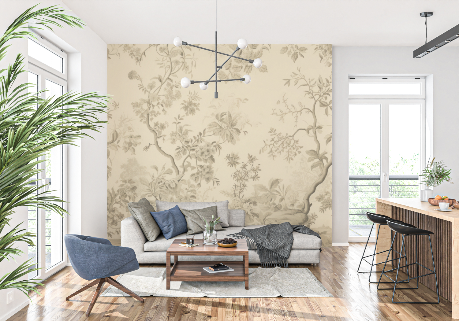 Beige Floral Toile Wallpaper | Murals Wallpaper