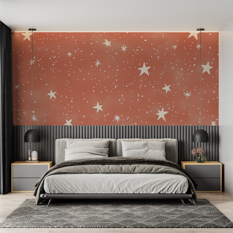 Terracotta Wallpaper with Golden Shooting Stars | Murals Wallpaper