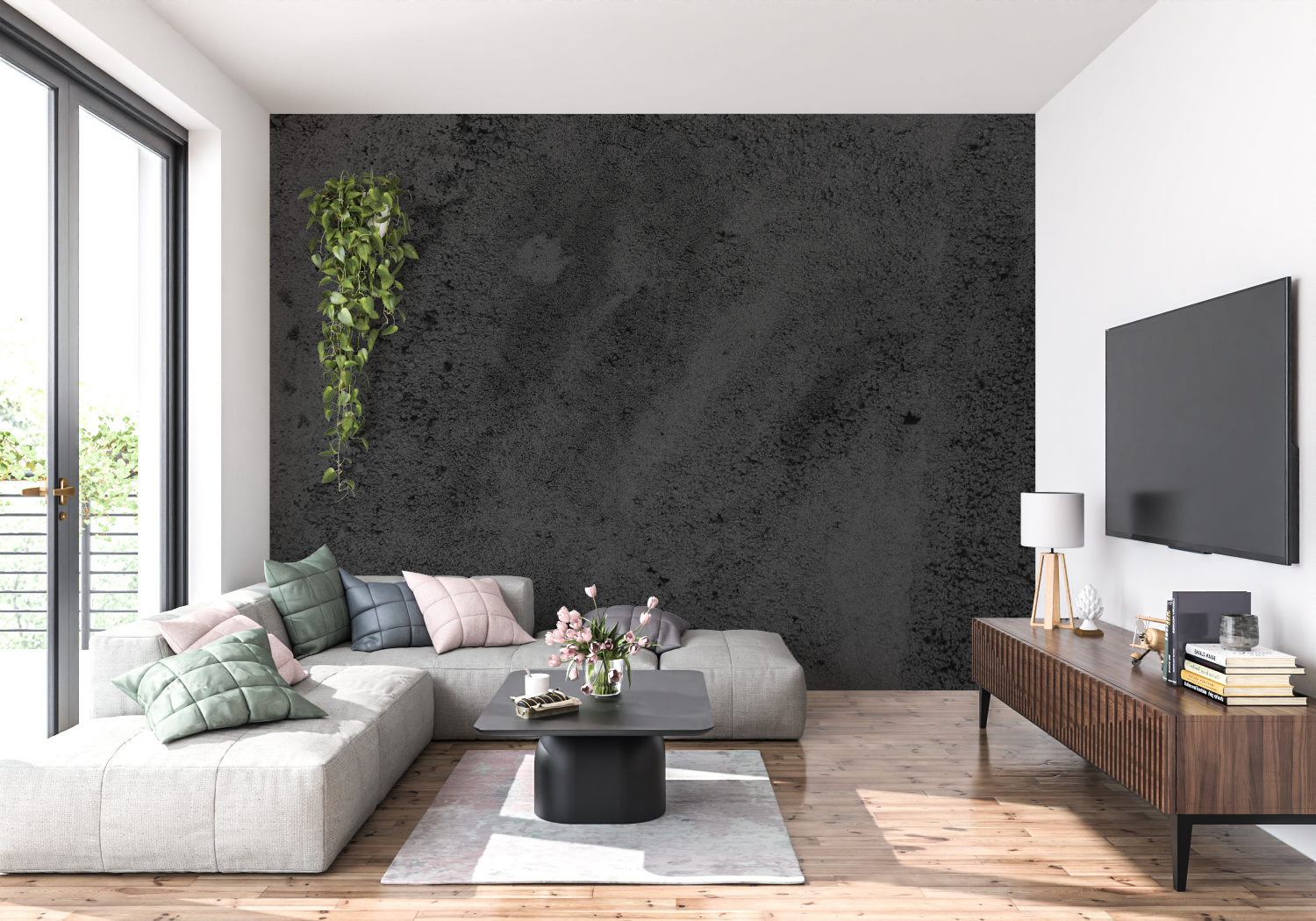 Black Concrete Effect Wallpaper | Murals Wallpaper