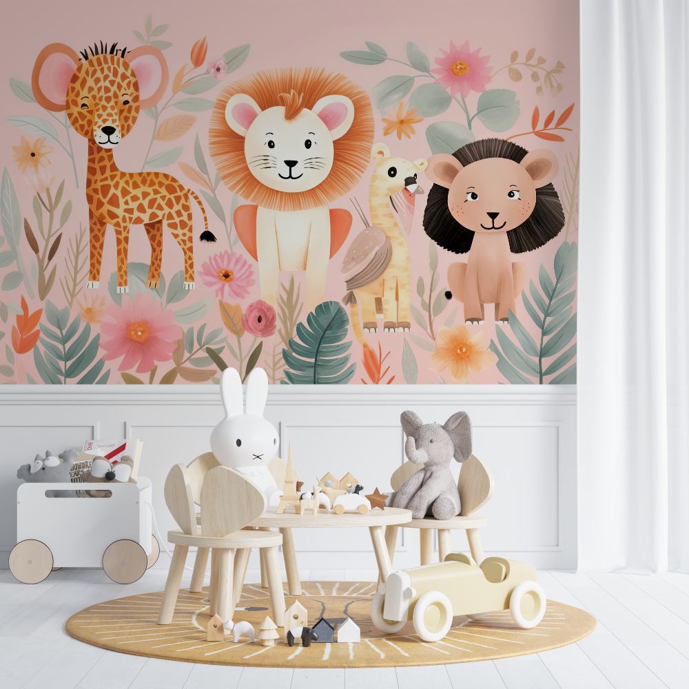 Tropical Pink Lion Wallpaper | Murals Wallpaper