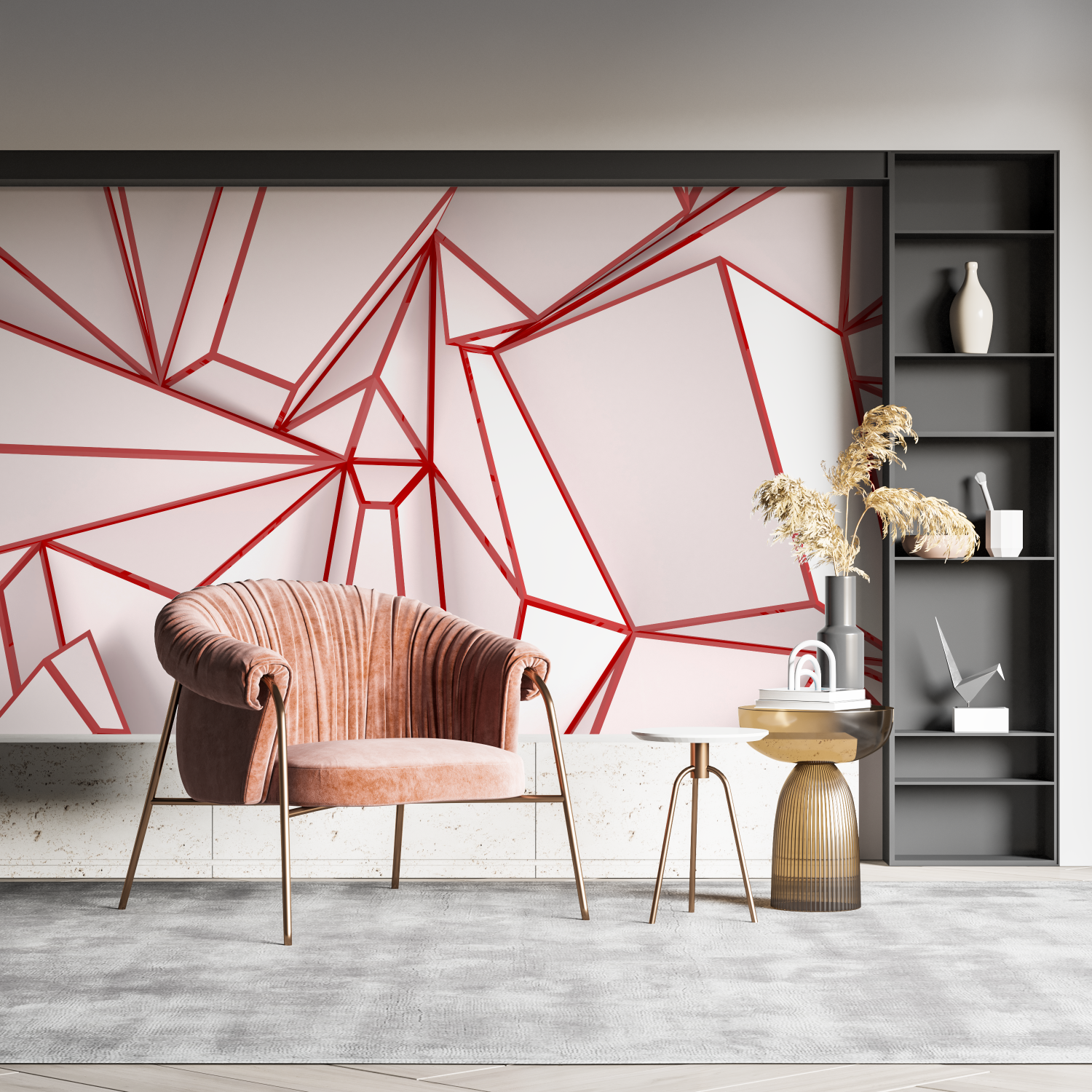 Red and White Geometric Wallpaper | Murals Wallpaper