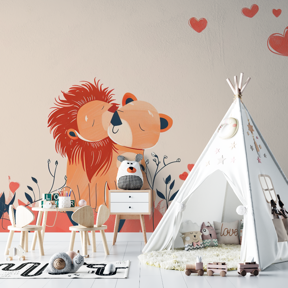 Cute Lion Couple Wallpaper | Murals Wallpaper