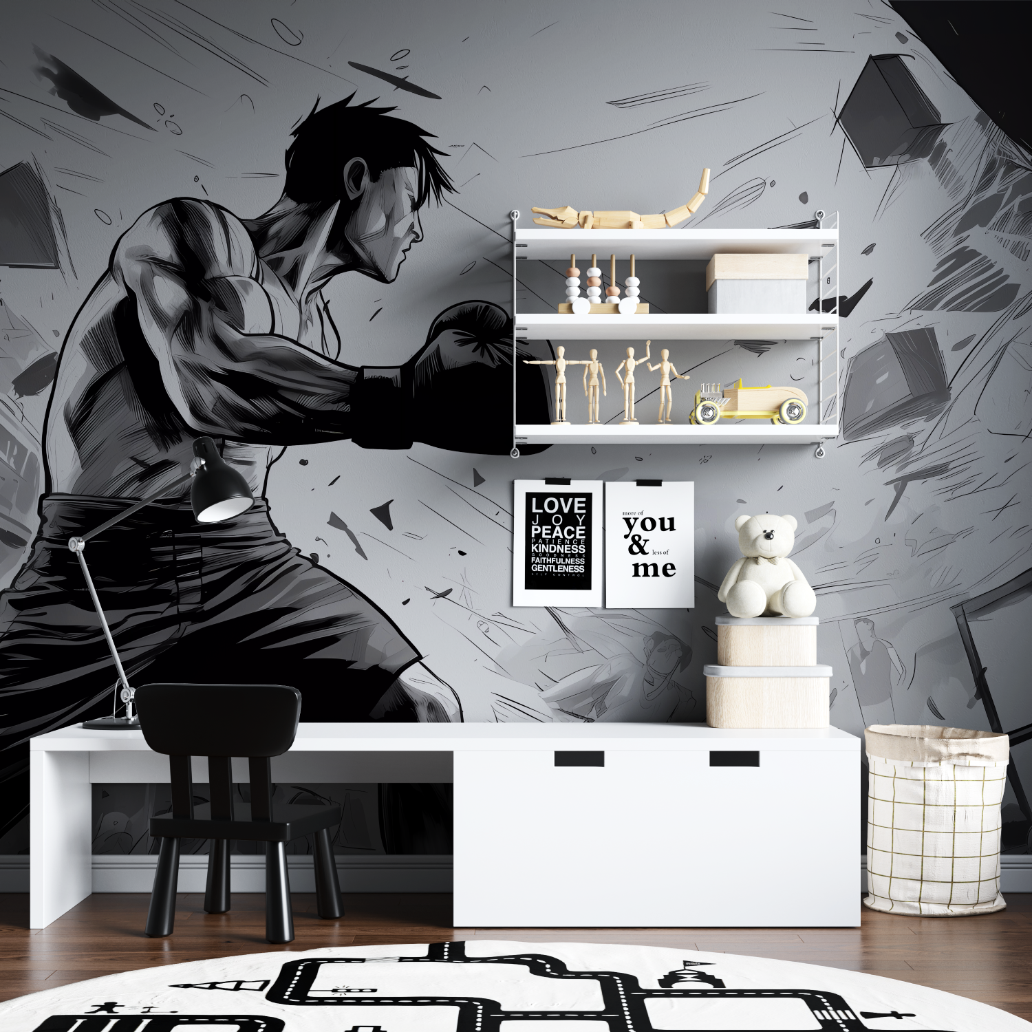 Black and White Anime Boxing Wallpaper | Murals Wallpaper