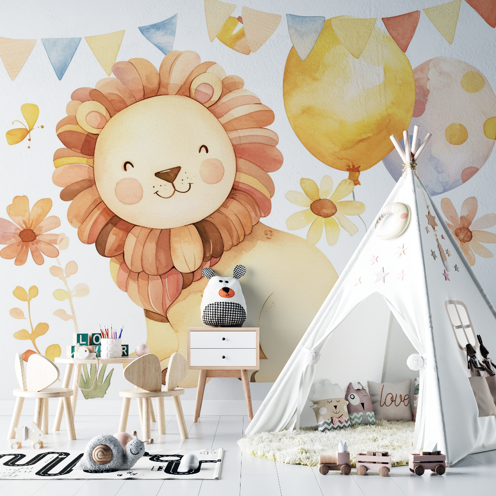 Lion and Colorful Balloons Wallpaper | Murals Wallpaper