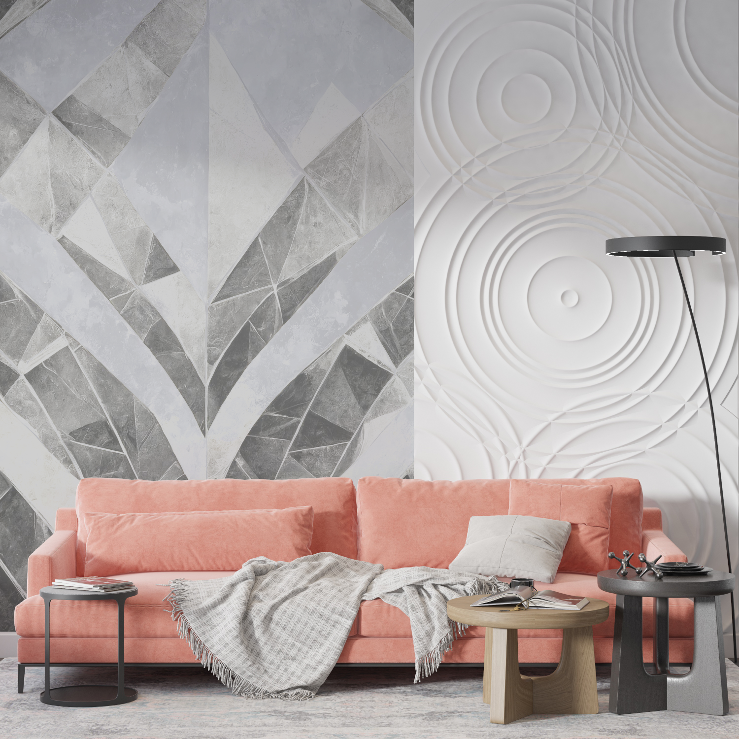 Gray and White Living Room Wallpaper | Murals Wallpaper