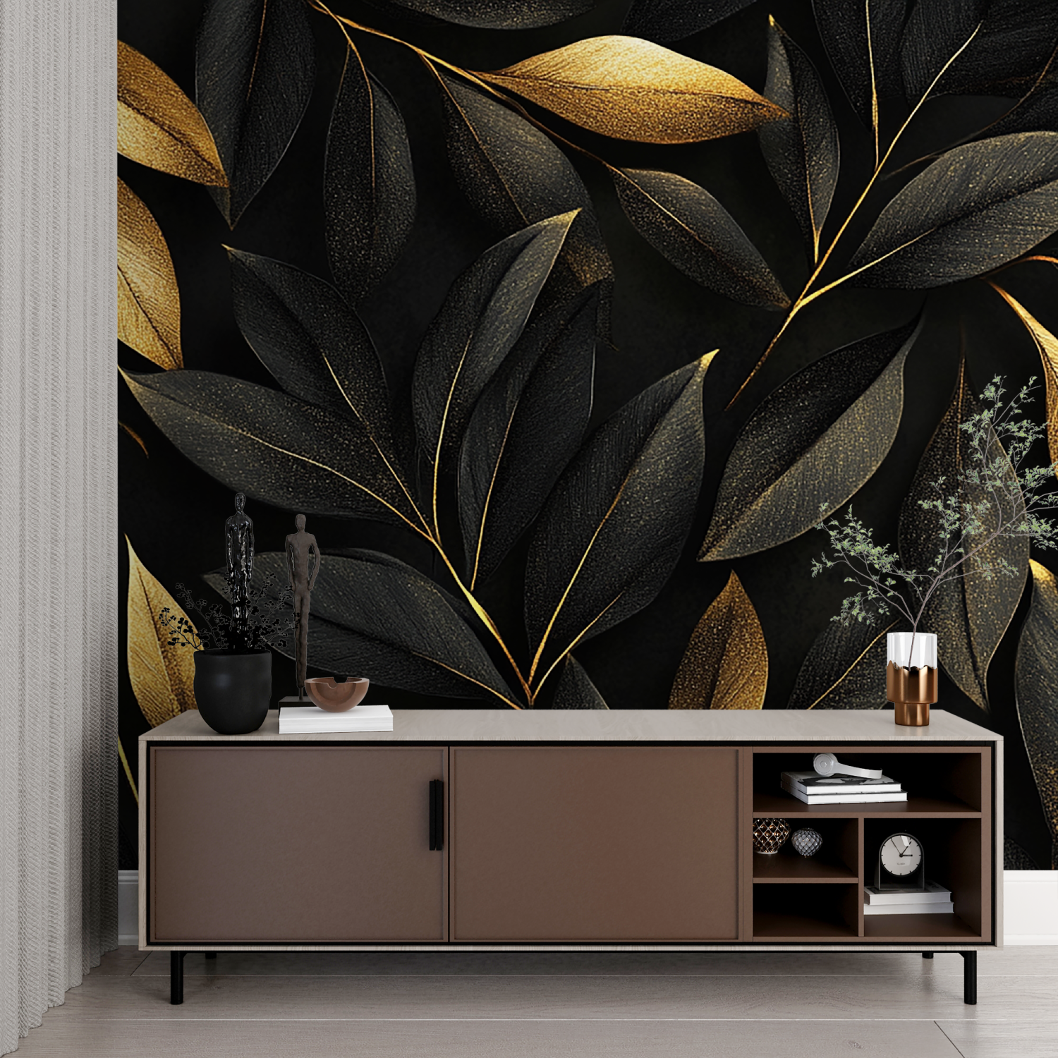 Black and Gold Non-Woven Wallpaper | Murals Wallpaper