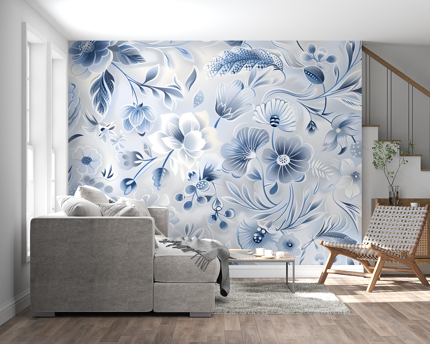 Pastel Blue Floral Wallpaper | Murals Wallpaper