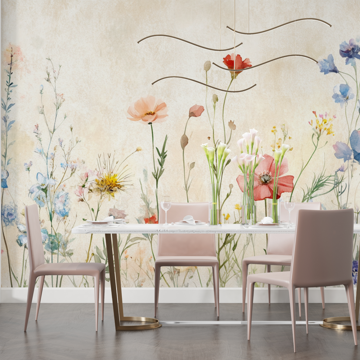 Watercolor Flowers and Herbs Wallpaper | Murals Wallpaper