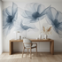 Blue Transparent Floral X-Ray Mural Wallpaper