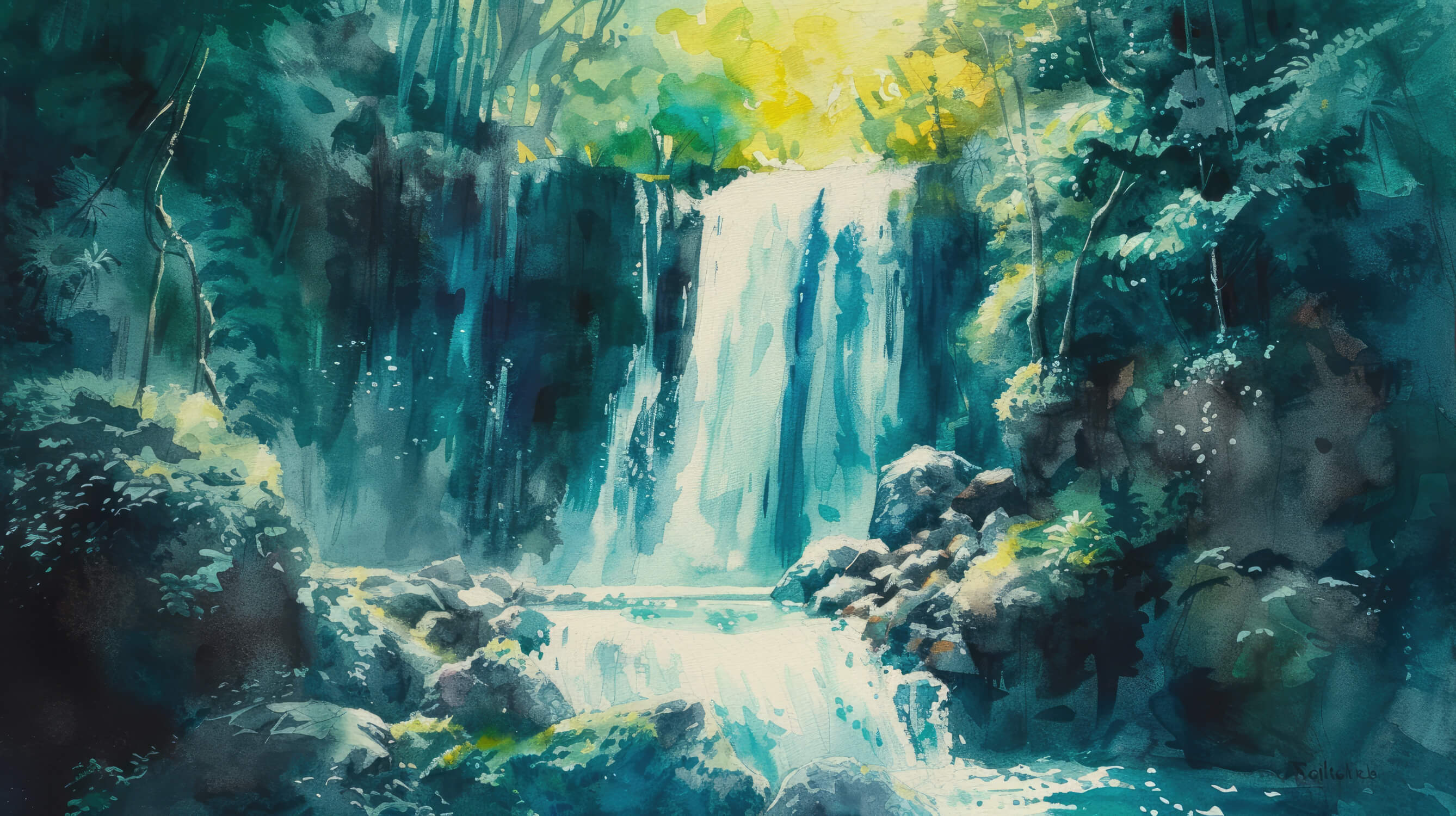 Watercolor Zen Waterfall Wallpaper | Murals Wallpaper