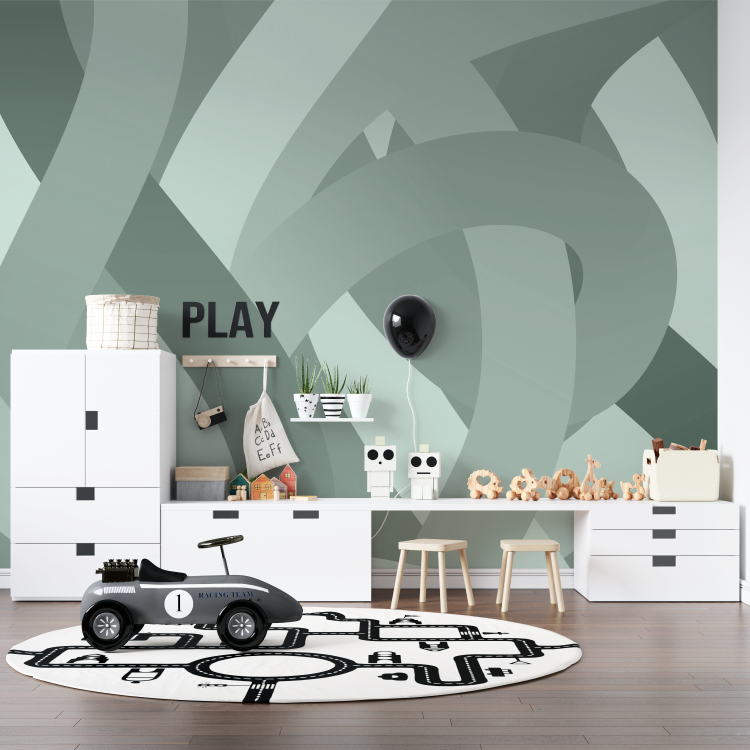 Grayish Green Children's Wallpaper | Murals Wallpaper