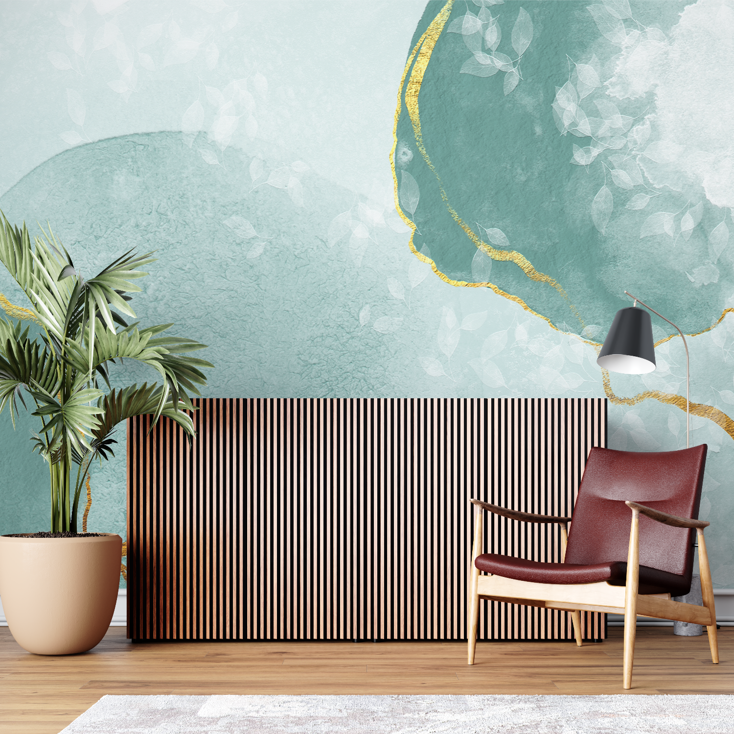 Aqua Green and Gold Wallpaper | Murals Wallpaper