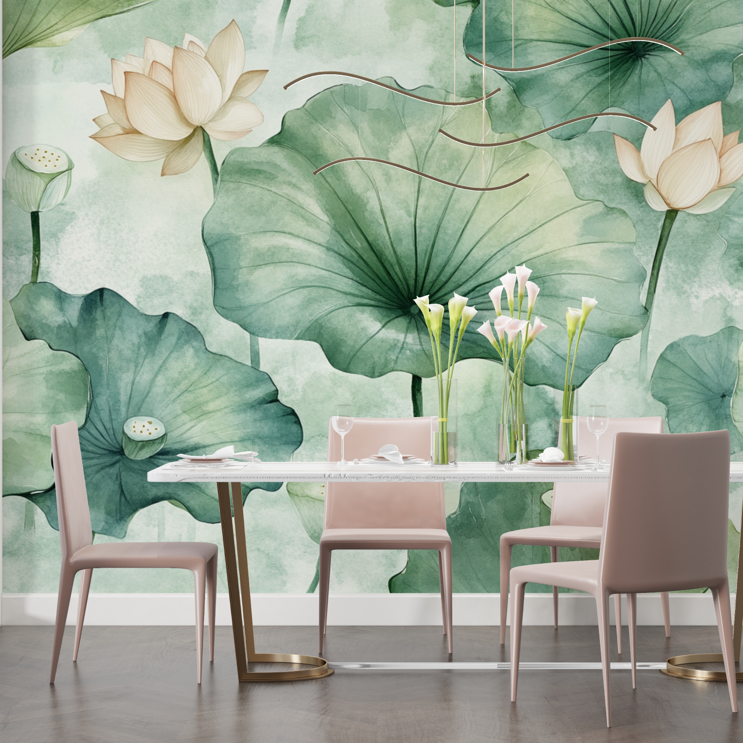 Watercolor Pastel Lotus Leaf Wallpaper | Murals Wallpaper
