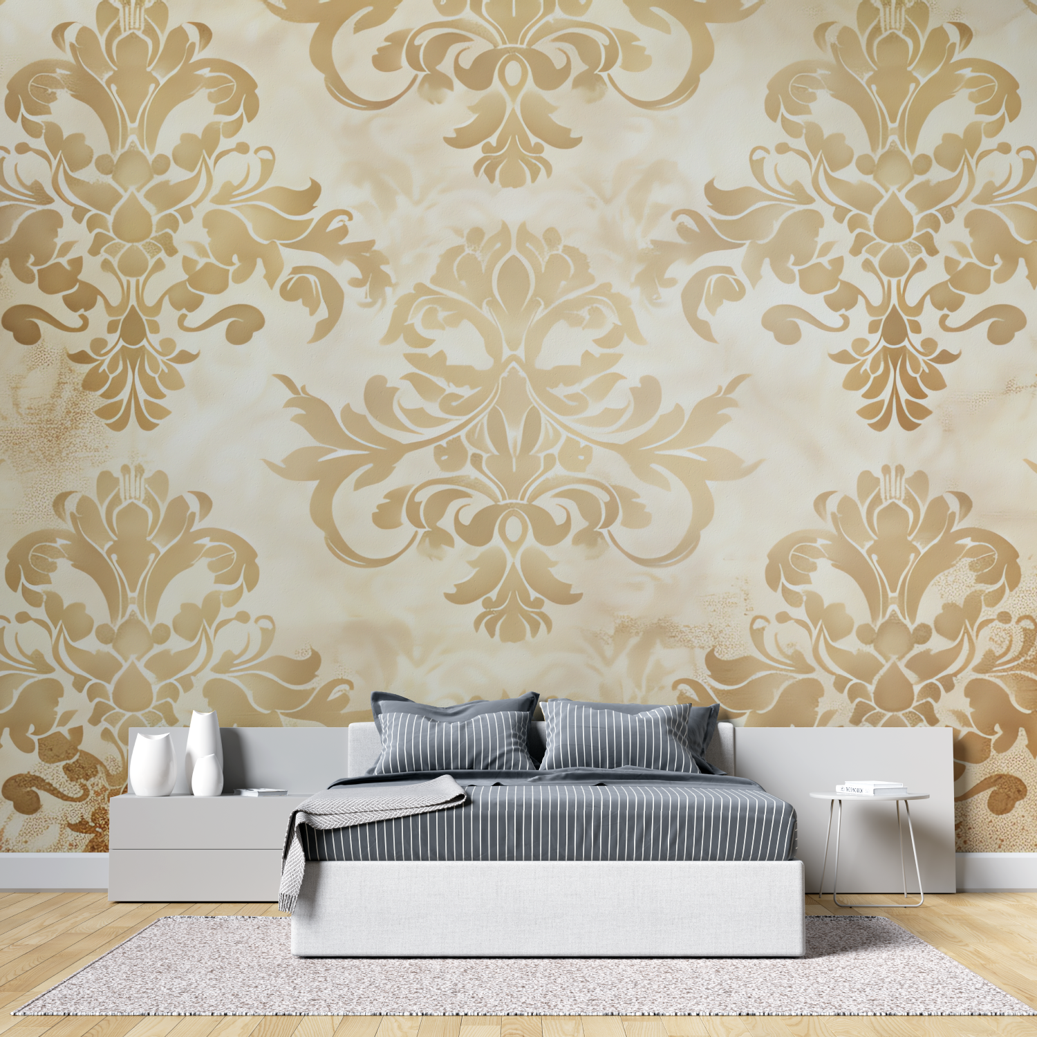 Papier Peint Beige Doré Barock - Salon