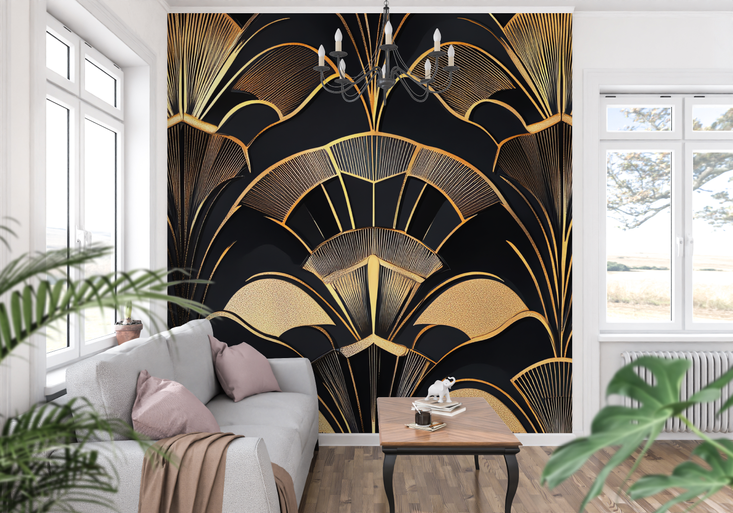 Art Deco Black Gold Petal Wallpaper | Murals Wallpaper