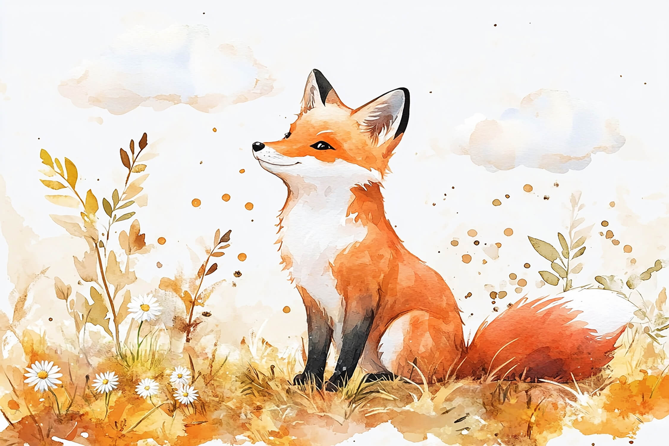 Watercolor Baby Fox Wallpaper | Murals Wallpaper