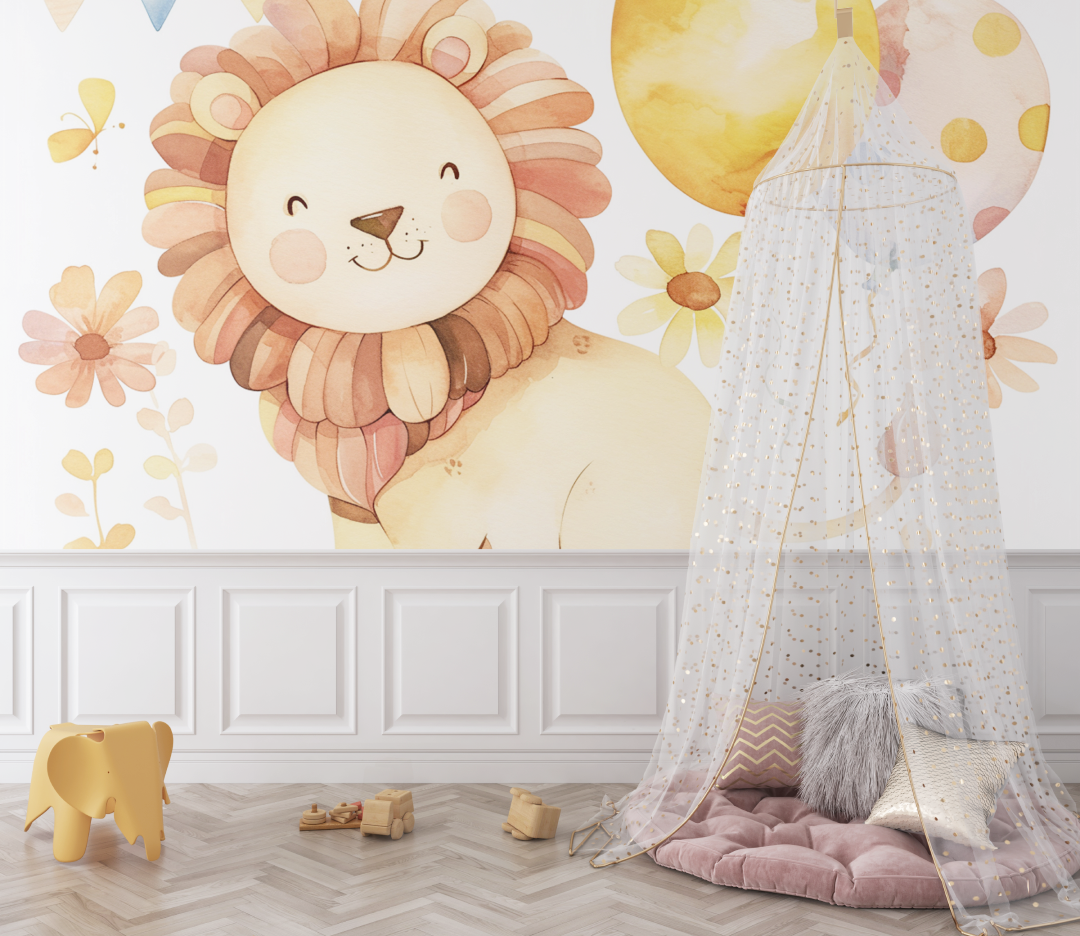 Lion and Colorful Balloons Wallpaper | Murals Wallpaper