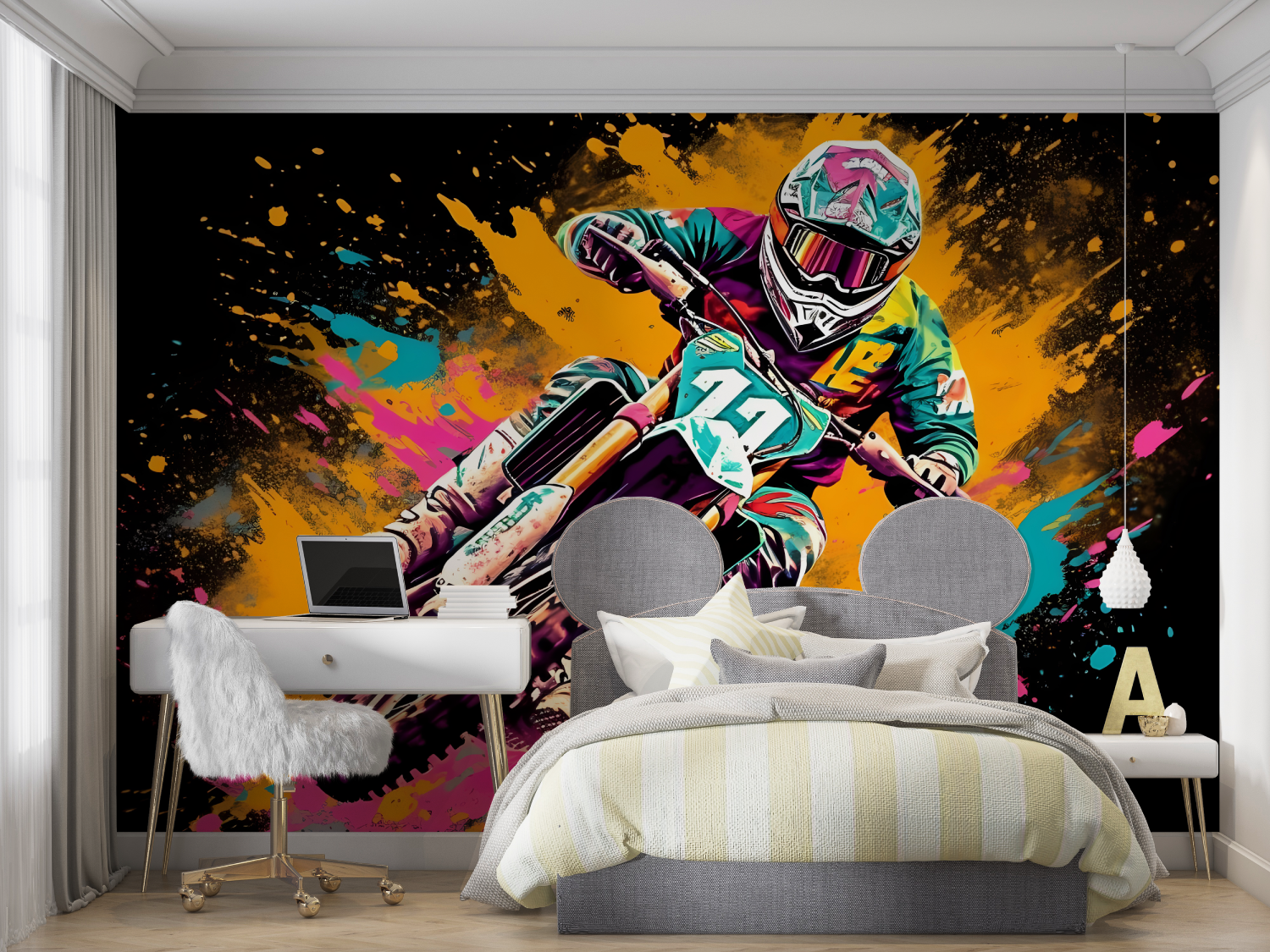 Tapeten-Graffiti-Motocross-Wandbild mit Panoramablick