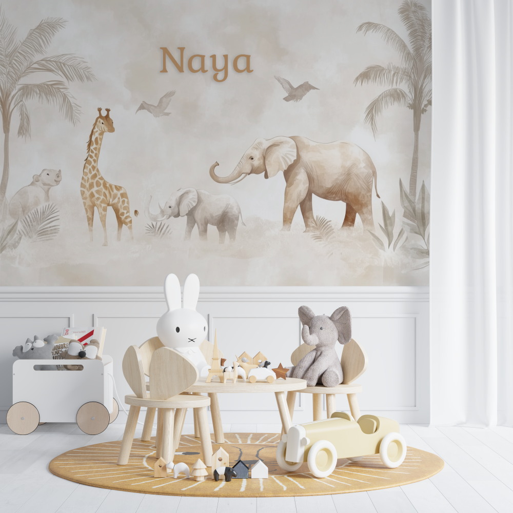 Tapete für Kinderzimmer mit Safari-Motiven
