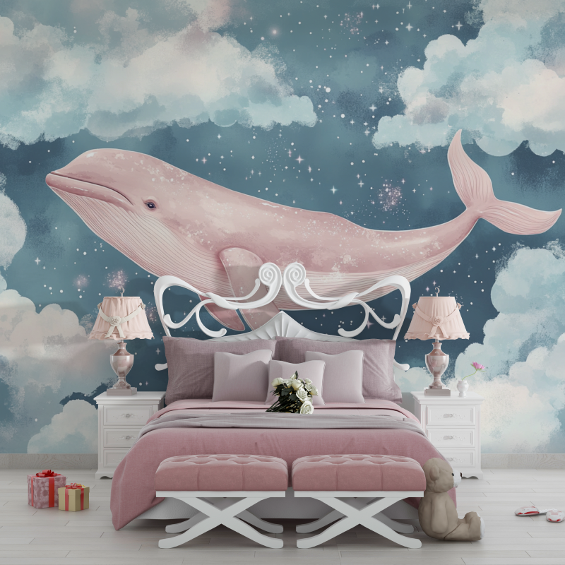 Classic Girl Wallpaper Whale and Pink Cloud | Murals Wallpaper