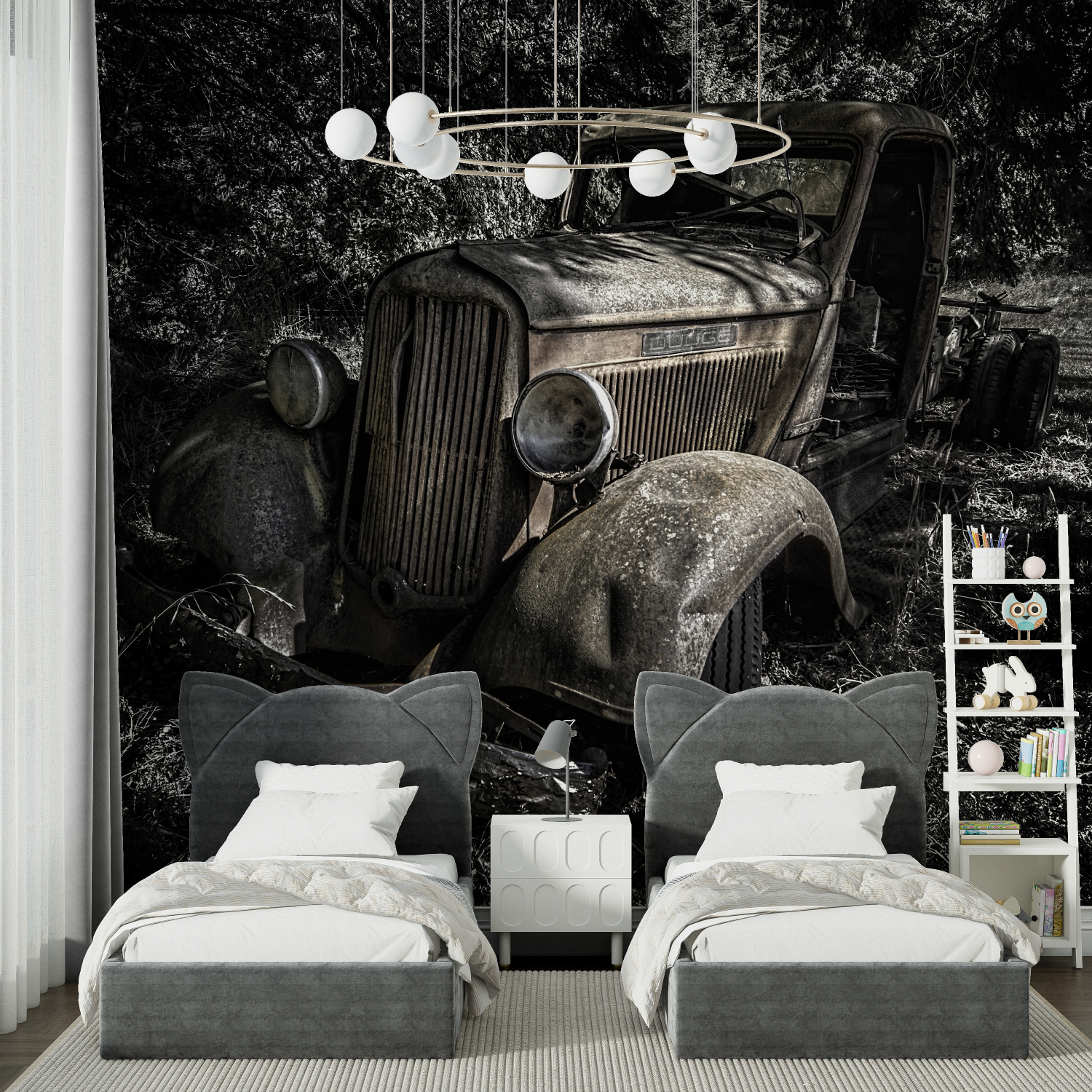 Black and White Metal Collage Wallpaper Car | Murals Wallpaper