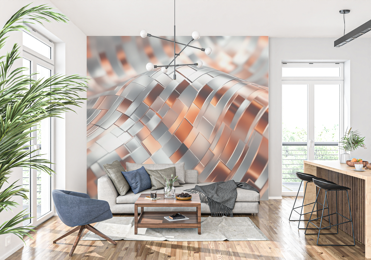 Modern Terracotta and Silver Wallpaper | Murals Wallpaper